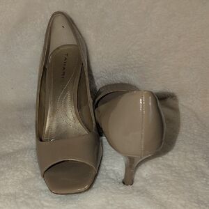 Tahari Patent Nude Peep-Toe Kitten Heel